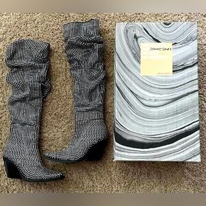 Jeffrey Campbell Size 7 Women’s Silver Rhinestone Bling Slouch Black Boots